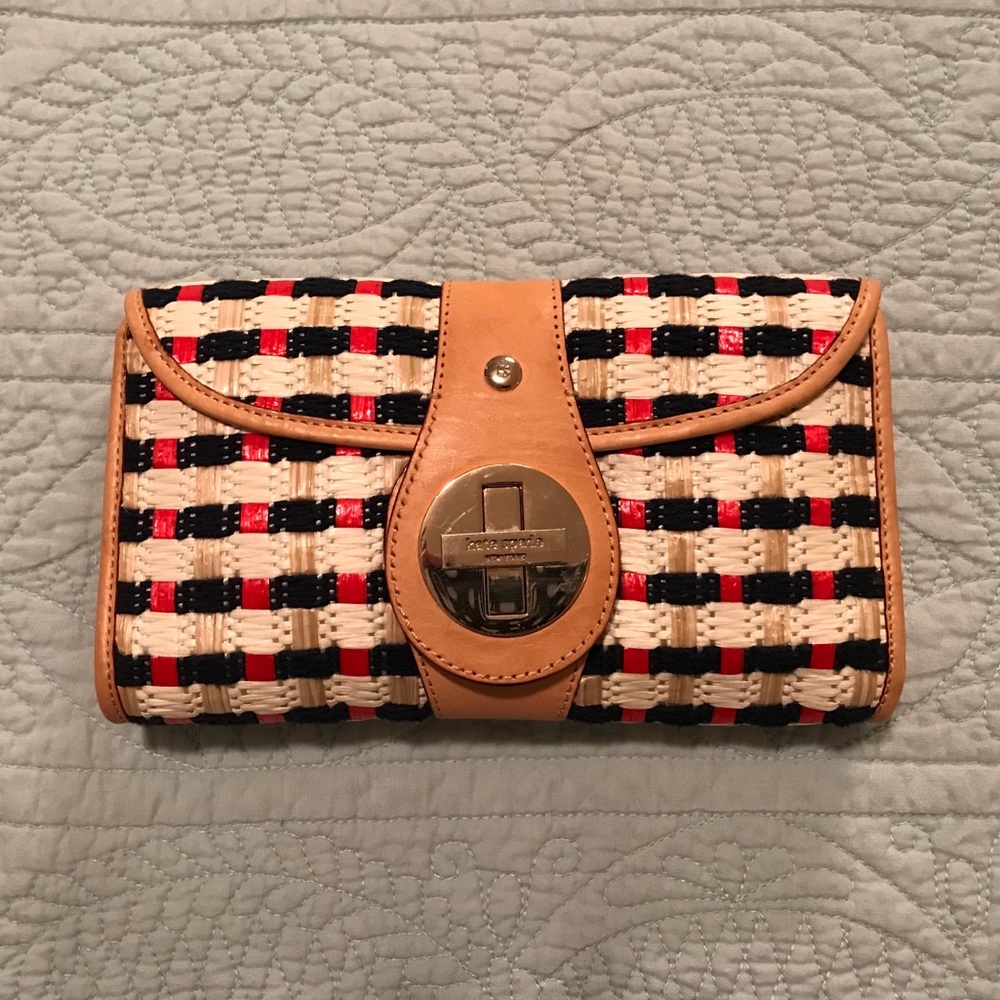Kate Spade woven raffia clutch